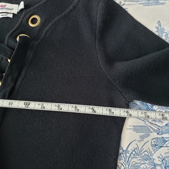 Vineyard Vines Wool Lace Up Long Sleeve Mini Black Sweater Dress - Picture 8 of 11